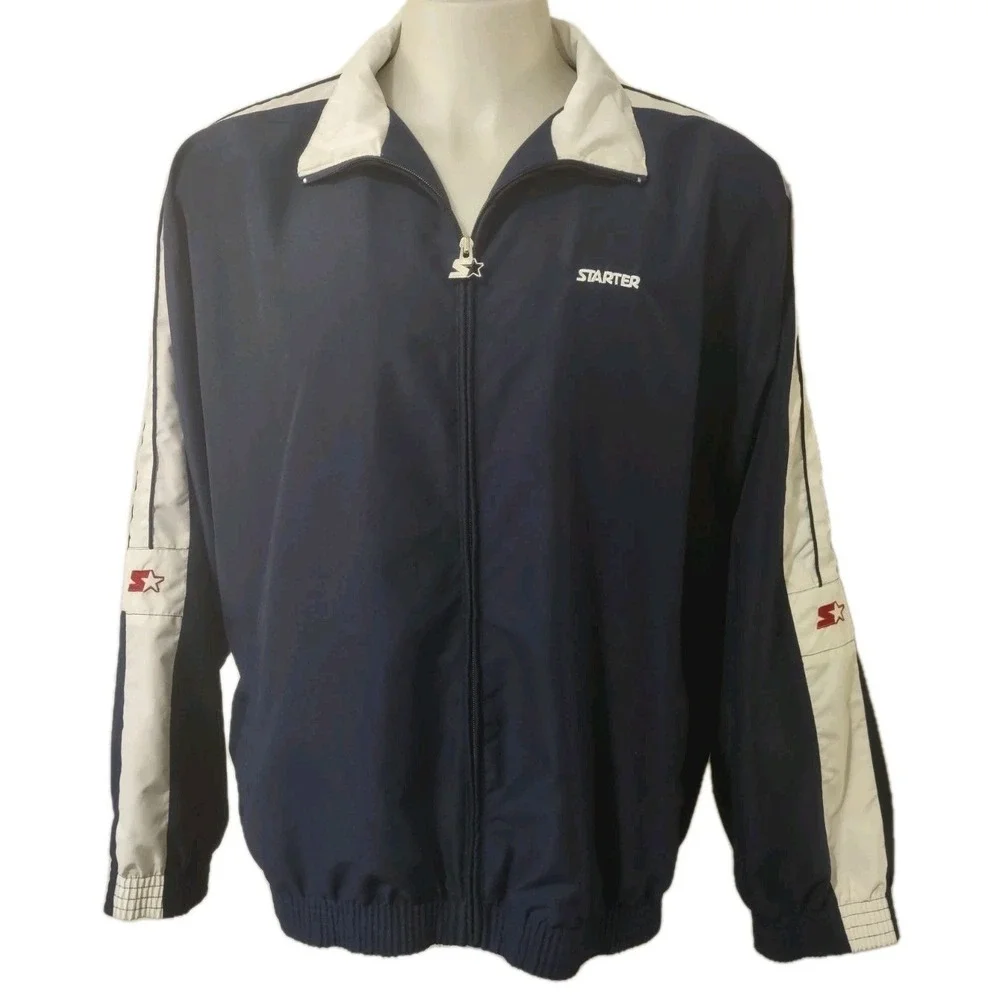 Starter Jacket Men's Size XL Pockets Long Sleeve Full Zip Pockets Logo Navy Blue